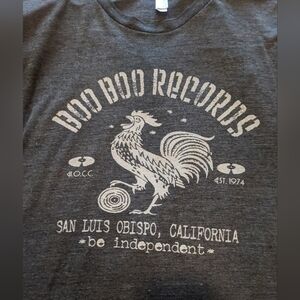 Grey and white vintage graphic tee from Boo Boo Records in San Luis Obispo, CA